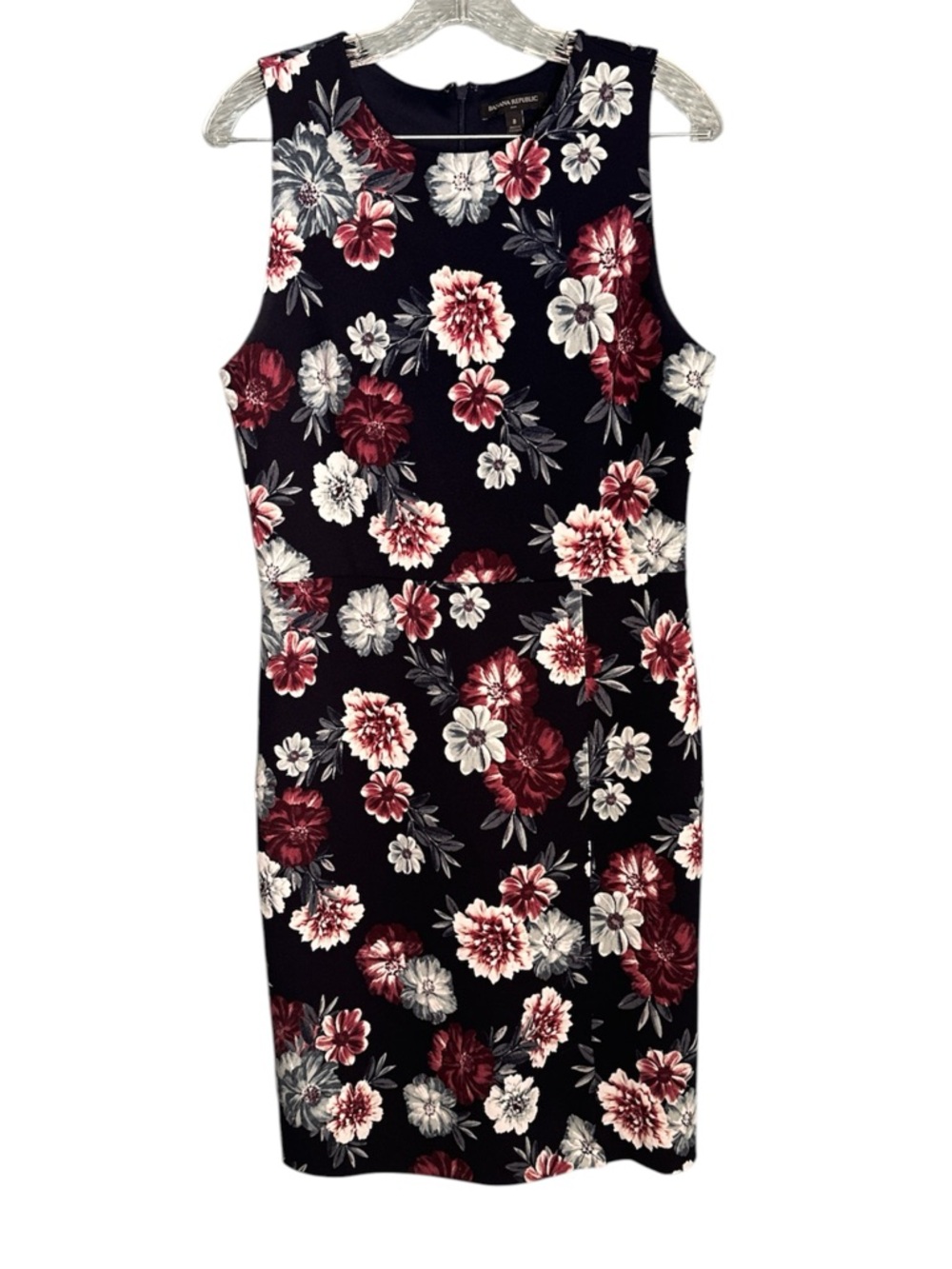 Banana Republic navy blue floral sleeveless sheath dress size 8